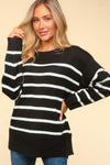 Haptics Full Size Striped Contrast Side Slit Sweater - DAVERRI FASHIONS