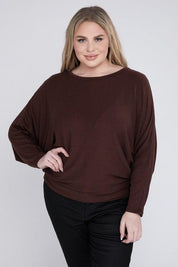 Zenana Plus Batwing Sleeve Knit Top-Casual Comfort Shirts & Tops