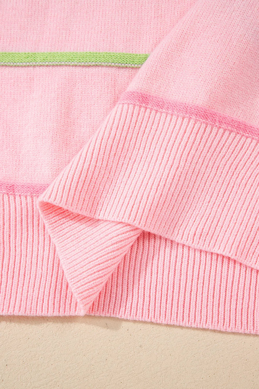 Contrast Striped Half Button Round Neck Sweater | Sweaters Daverri Fashions