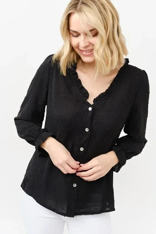 And The Why Polka Dot Ruffle Detailed Blouse Top - DAVERRI FASHIONS