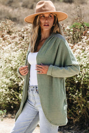 Laurel Green Waffle Knit Open Front Cardigan | Cardigans Daverri Fashions