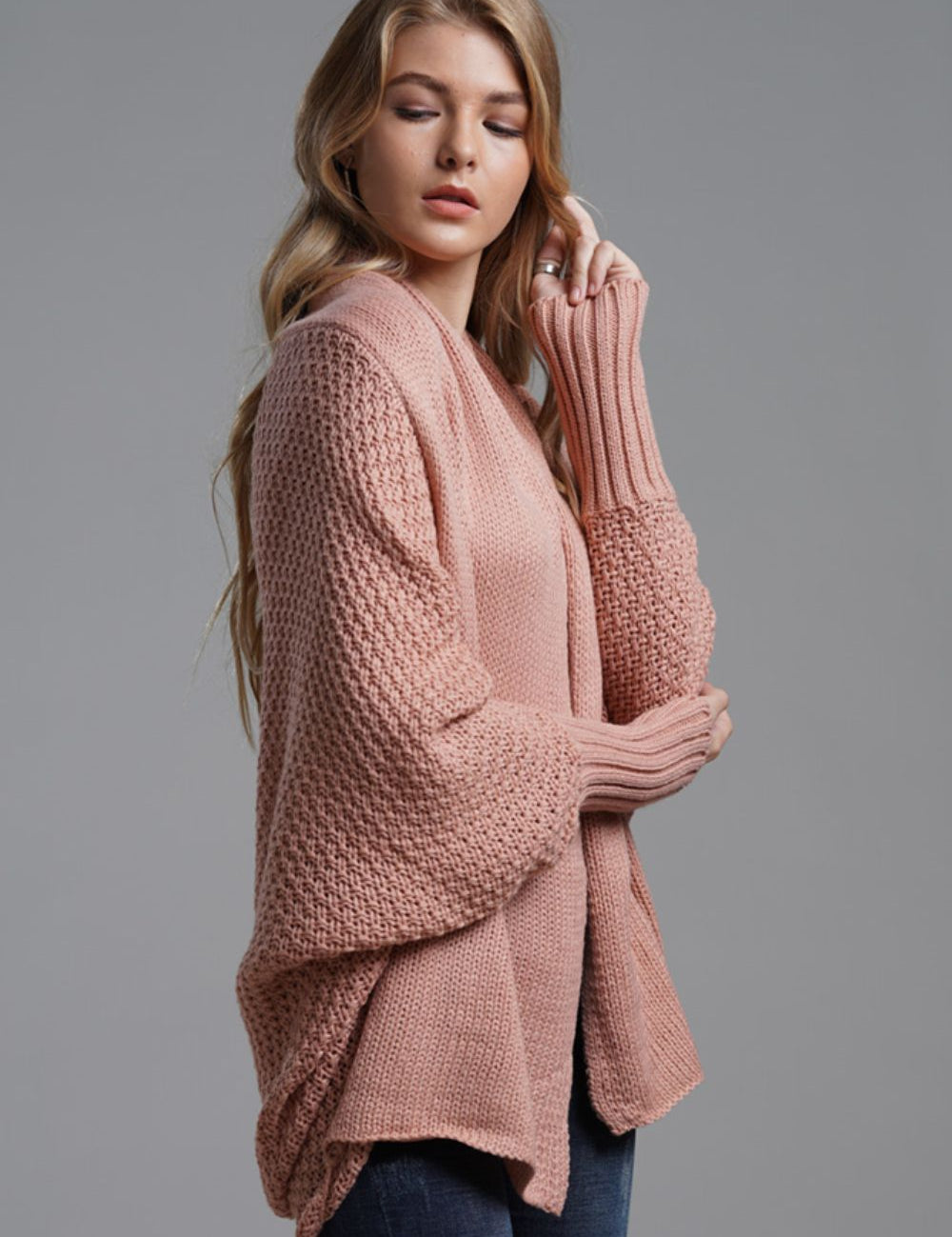 Dolman Sleeve Open Front Ribbed Trim Longline Cardigan | Cardigans Daverri Fashions
