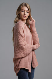 Dolman Sleeve Open Front Ribbed Trim Longline Cardigan | Cardigans Daverri Fashions