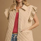 Beige Umgee corduroy quilted ruffle sleeve vest with buttons
