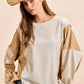 BiBi French Terry color-blocked sweatshirt in beige and cream with open seams