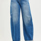 Blue wide-leg denim jeans with rolled cuffs by RISEN