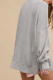 Side Slit Round Neck Long Sleeve Sweatshirt | Sweatshirts Daverri Fashions