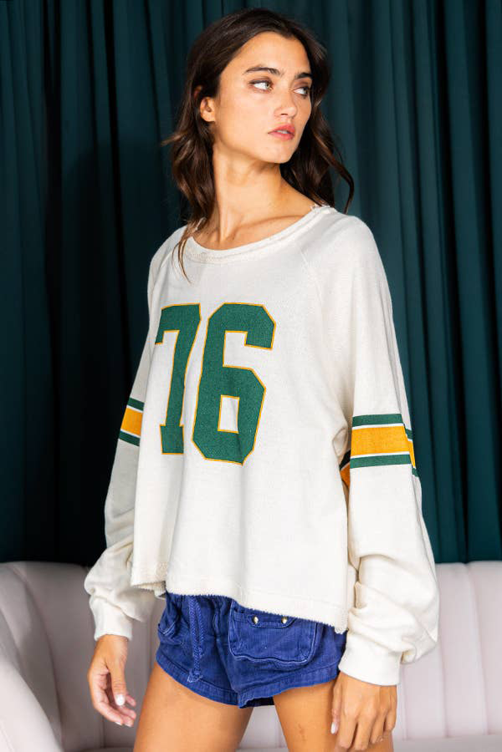 White Number 76 Printed Retro Sporty Long Sleeve Top | Tops/Long Sleeve Tops Daverri Fashions