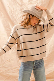 SO ME Stripe Crew Neck Basic Essential Sweater | Sweaters Daverri Fashions