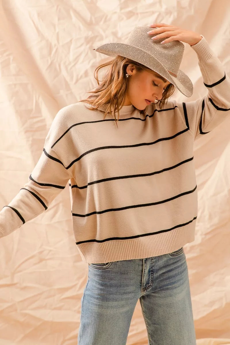 SO ME Stripe Crew Neck Basic Essential Sweater | Sweaters Daverri Fashions