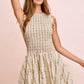 BiBi Floral Bow Tie Attachable Puff Sleeves cream dress with smocked bodice