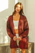 Cozy BiBi metallic knit V-neck open burgundy cardigan