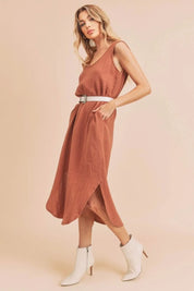 Aemi + Co Round Neck Midi Tank Dress with Pockets | Daverri Fashions