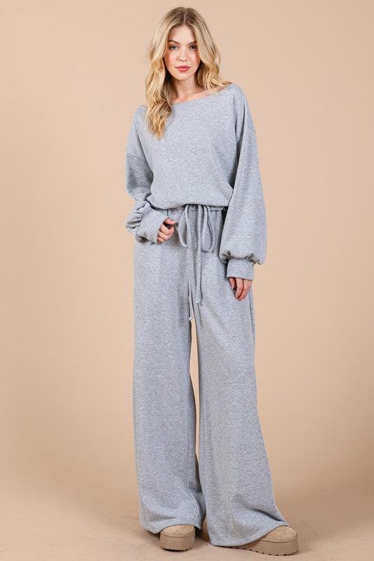Ces Femme Boat Neck Long Sleeve Drawstring Jumpsuit Jumpsuits