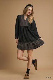 Umgee Polka Dot Plaid Trim Babydoll Dress | Daverri Fashions