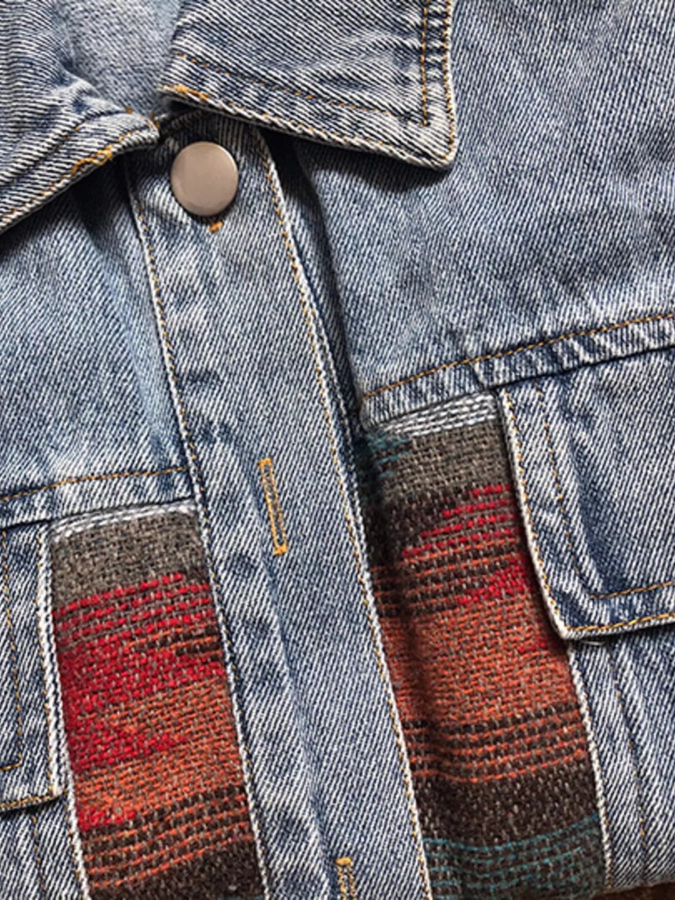 Printed Botton Down Long Sleeve Denim Jacket | Denim Jackets Daverri Fashions