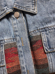 Printed Botton Down Long Sleeve Denim Jacket | Denim Jackets Daverri Fashions