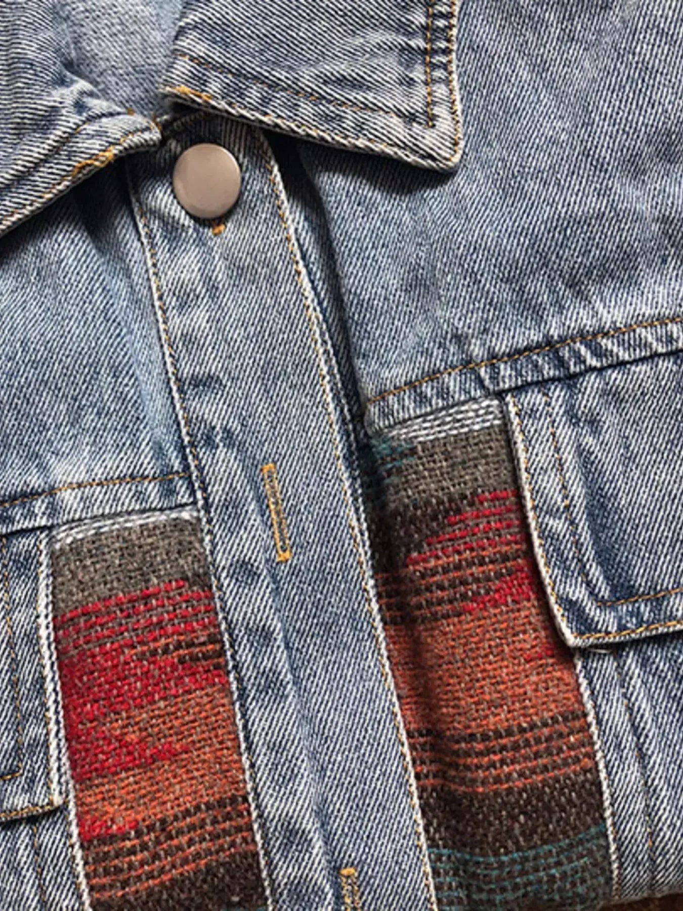 Printed Botton Down Long Sleeve Denim Jacket - DAVERRI FASHIONS