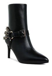 Black Nicene Harness Detail Stiletto Boots | Boots Daverri Fashions