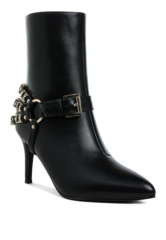 Black Nicene Harness Detail Stiletto Boots | Boots Daverri Fashions
