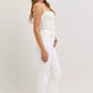 Judy Blue contrast stitching cropped flare jeans, white high-waisted straight-leg