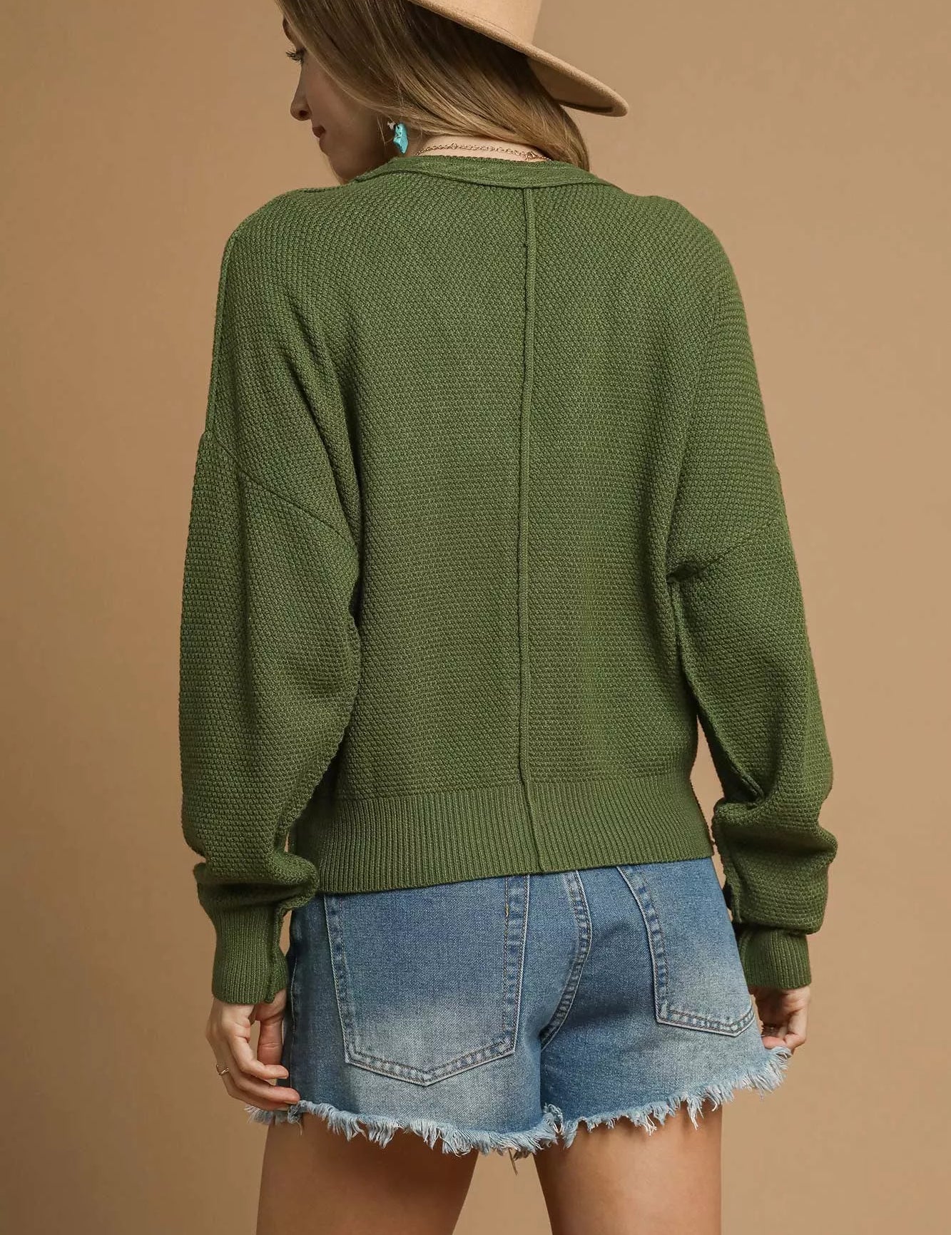 Umgee Chunky Cable Knit V-Neck Button-Up Cardigan Olive | Cardigans Daverri Fashions