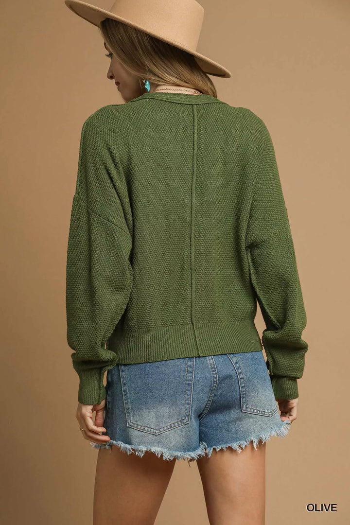 Umgee Chunky Cable Knit V-Neck Button-Up Cardigan | Cardigans Daverri Fashions