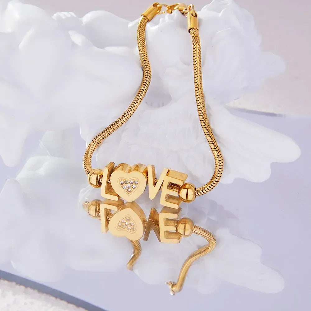 Titanium Steel Rhinestone Letter Bracelet - DAVERRI FASHIONS