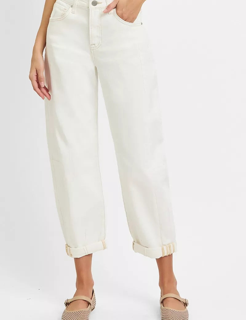 RISEN Full Size High Rise Barrel Cropped Jeans Plus Size | Jeans Daverri Fashions