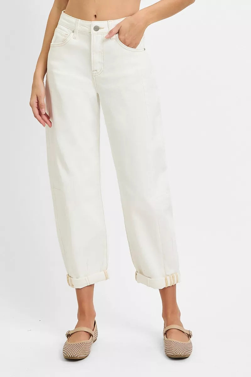 RISEN Full Size High Rise Barrel Cropped Jeans Plus Size | Jeans Daverri Fashions