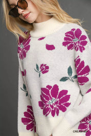Umgee Floral Patterned Mock Neck Sweater | Sweaters Daverri Fashions