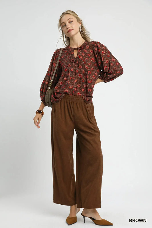 Umgee Wide-Leg Corduroy Pants - DAVERRI FASHIONS