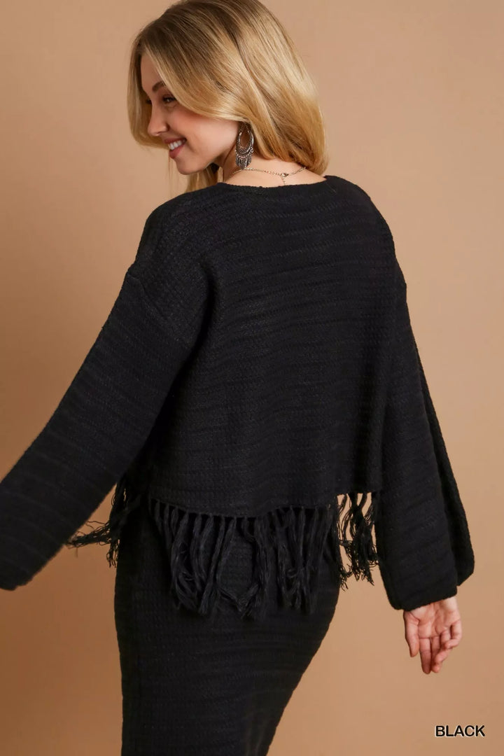 Umgee Crochet Knit Crop Top with Frey Hem | Knit Tops Daverri Fashions