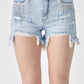 RISEN Frayed Hem Denim Shorts with Fringe Detail Pockets Denim Shorts