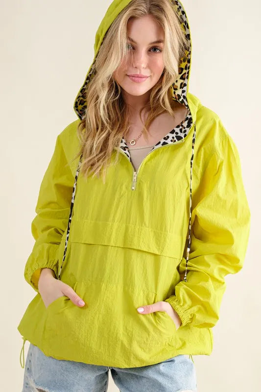 Leopard Print Hoodie Zipper Up Pocket Windbreaker Outerwear