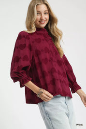Umgee Heart Jacquard Ruffle Trim Shirt | Shirts Daverri Fashions