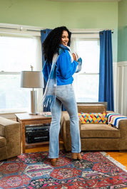 Judy Blue mid-rise thermal bootcut jeans in relaxed-fit blue denim with distressed details