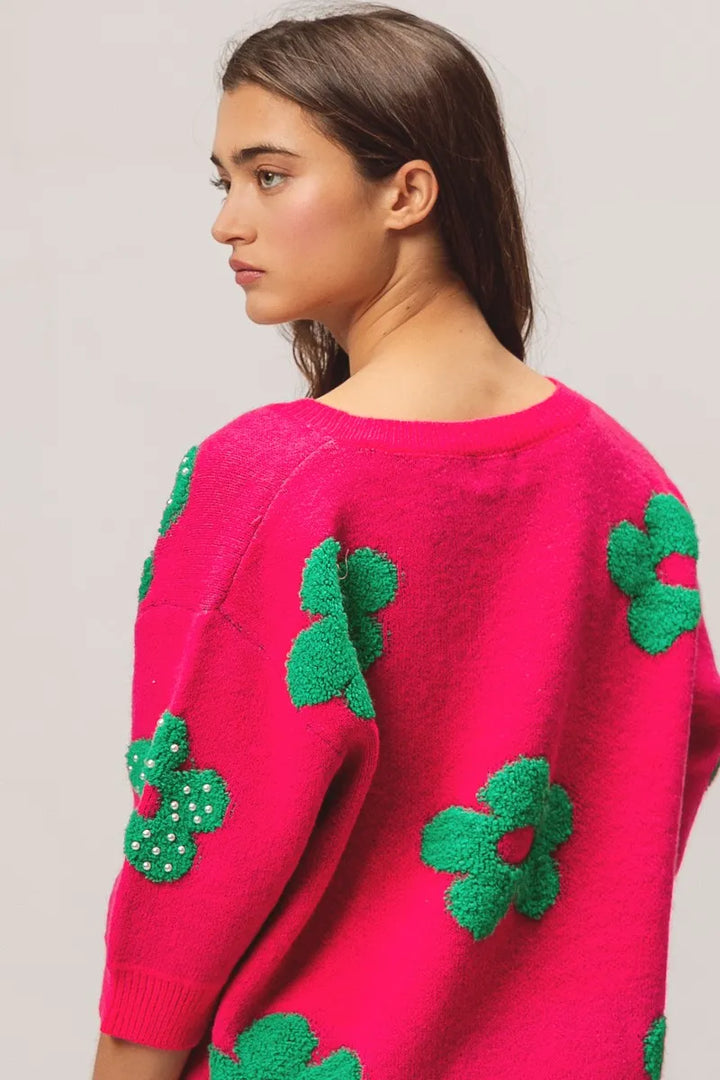 BiBi Pearl Beads Flowers Sweater Top Sweaters