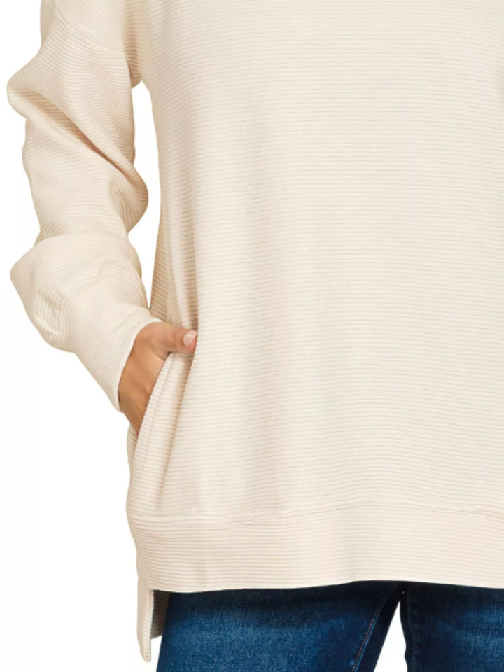 Zenana Full Size Acid Washed Double Ribbed Hi-low Sweatshirt Plus Size | Daverri Fashions