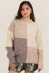 VERY J Color Block Mock Neck Drop Shoulder Sweater Cream Sweaters