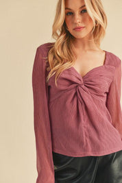 Aemi + Co Twisted Sweetheart Neck Long Sleeve Blouse | Blouses Daverri Fashions