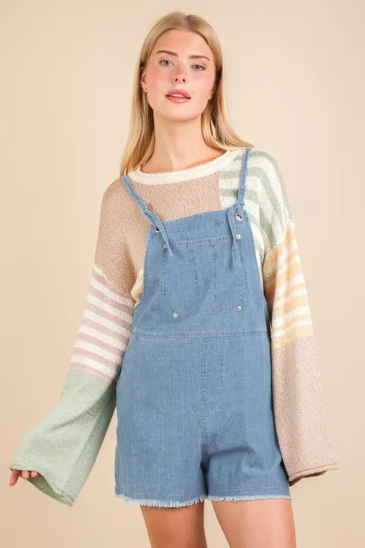 VERY J Mineral Washed Denim Casual Romper Rompers