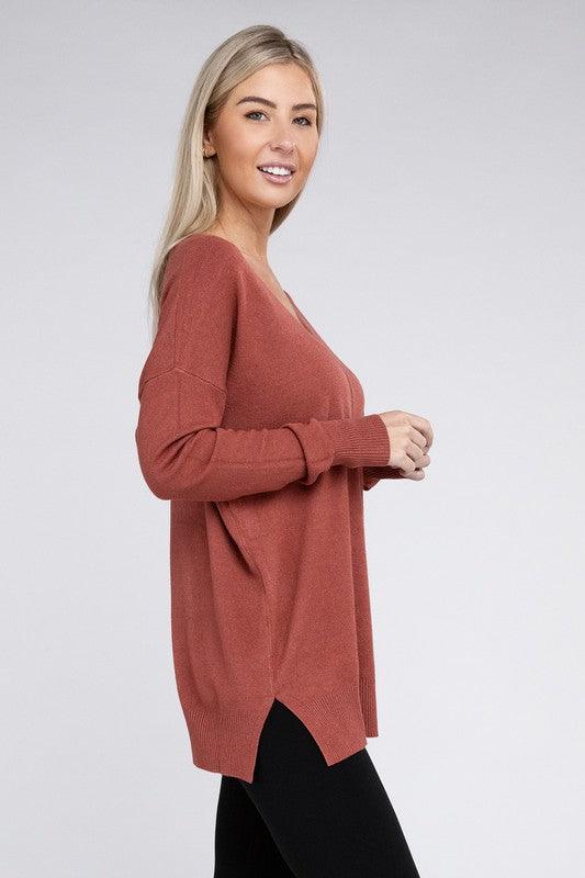 Garment Dyed Front Seam Zenana Sweater Tops