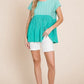 Lime 'N' Chili Full Size Embroidered Short Sleeve Pleated Babydoll Top Plus Size MINT