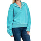Zenana F/terry Pigment Dye & Enzyme Washing Half Zip Top Ice Blue - DAVERRI FASHIONS