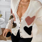 Heart Pattern Button-Up Cardigan - DAVERRI FASHIONS