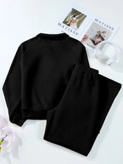 Collared Sweatshirt and High Waist Pants Active Set | Daverri Fashions