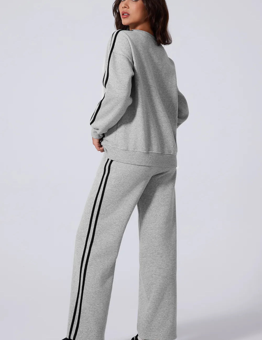 Side Striped Round Neck Top and Pants Active Set | Loungewear Sets Daverri Fashions