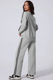 Side Striped Round Neck Top and Pants Active Set | Loungewear Sets Daverri Fashions