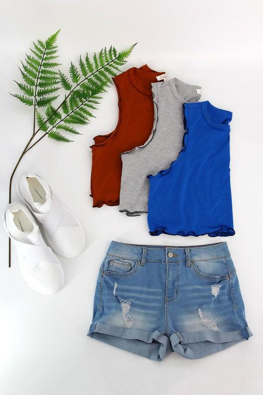 LETTUCE MERROW EDGE TANK CROP TOP Rust Shirts & Tops